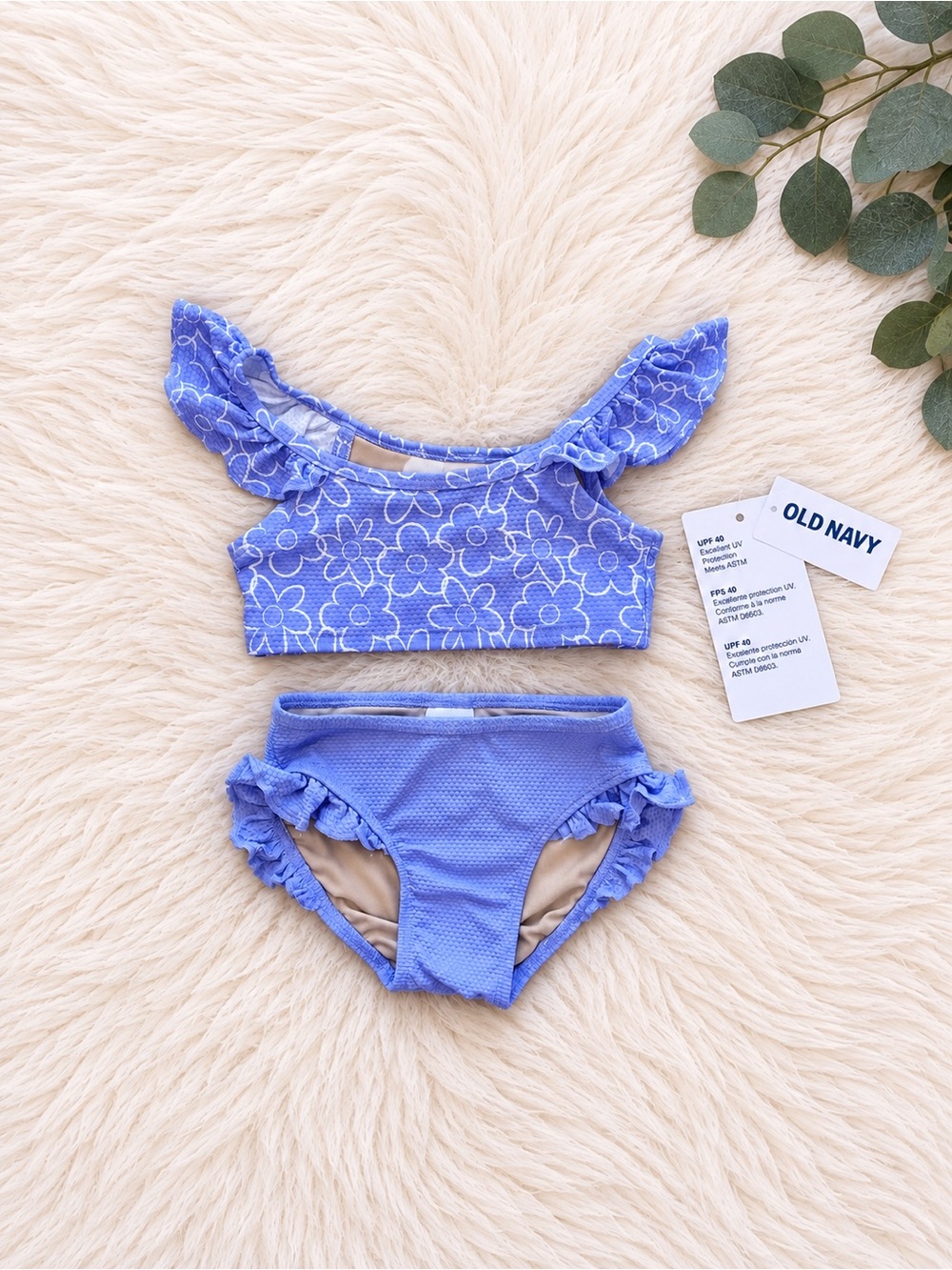 Old Navy Girls Lavender Blue Floral Ruffle Bikini